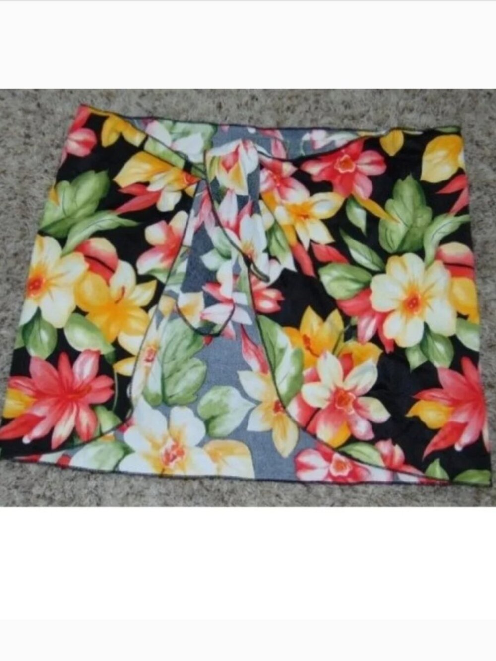 Carabella Sarong Swimsuit Coverup Wrap Womens OS Black Yellow Floral Tie Waist